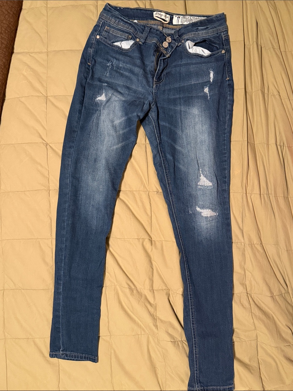 Indigo Rein size 11 Dark Blue Distressed Skinny Jeans